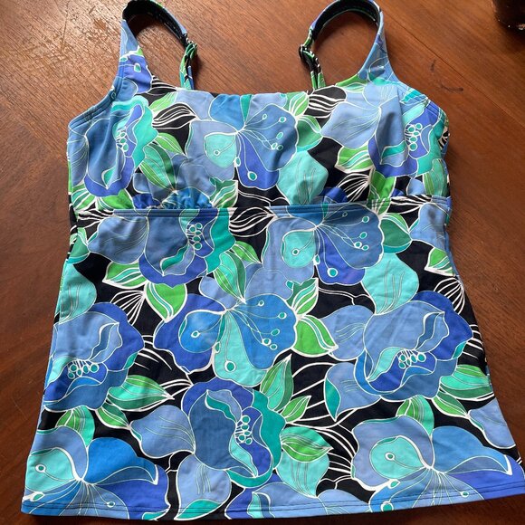 Lands' End Floral Blue and Green Women's Tankini Top size 12 - Picture 1 of 8